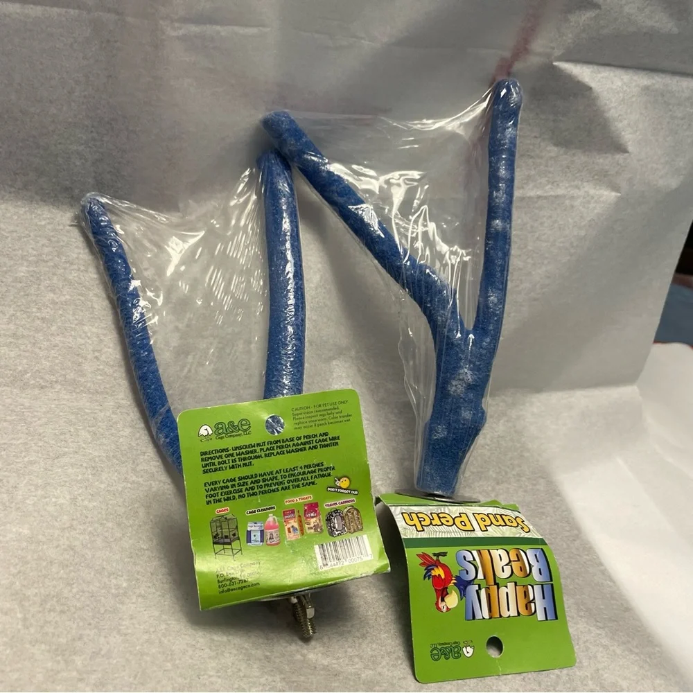 NWT Set of 2 Happy Beaks Blue Sand Perches for Pet Birds